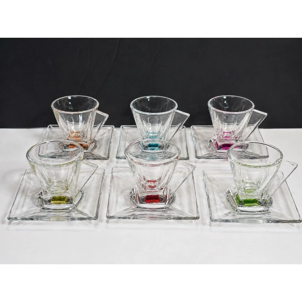 RCR Fusion Italian Crystal Espresso Cups & Square Saucers Set of 6 Italy